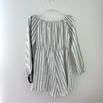 Pretty Little Thing white and black striped long sleeve off the shoulder romper Photo 3