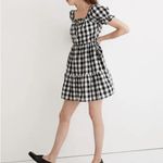 Madewell Black White Buffalo Plaid Square Neck Tiered Gingham Mini Dress Large Photo 3