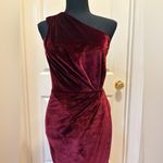 Baltic Born Kourtney Velvet One Shoulder Midi Dress Sz S Merlot Tulip Hem Photo 6
