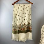 Jeanne Durrell Vintage Neutral 3 Piece Floral Long Sleeve Dress Scarf & Belt Brown Size M Photo 6