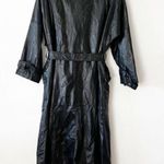 Vintage Black Leather Belted Trench Coat Size 10 Photo 1