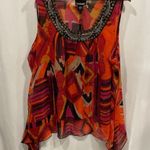 Lane Bryant Beautiful tropical aztec sheer handkerchief hem bling collar sheer top Photo 8