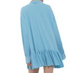 Norma Kamali OVERSIZE BF RUFFLE NK SHIRT Dress Powder Blue Large L Photo 8