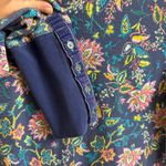 Sundance Sz M Blue Floral Waffle Knit Thermal Button Cuff Velvet Long Sleeve Top Size M Photo 4