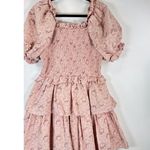 Hyacinth House Womens Dress Beige Mini Floral Smocked Ruffle Puffed A Line Large Pink Photo 8