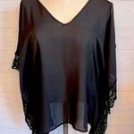 A Byer A.Byer sheer black tunic; batwing/poncho sleeves, detailed with wide lace Size S Photo 0