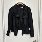 Calvin Klein Jeans CALVIN KLEIN | Black Faux Leather Waterfall Drape Front Moto Jacket, Size S Photo 1