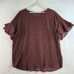 Stitch Fix 41 Hawthorn XXL Top Eliza Ruffle Sleeve Scoop Neck Blouse Career Brown Photo 4