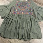 Altar'd State Altar’d State Tunic Top Women Olive Green Floral Embroidered Flowy Ballon Sleeve Photo 3