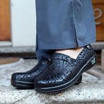 Alegria Black Leather Floral Paisley Embossed Keli Professional Slip On Loafers Photo 0