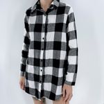 SheIn Women’s Black and White Flannel Tunic Long Sleeve Shirt Size Small Photo 1