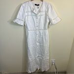 o.p.t Adina White Linen Midi Lace Dress Button Front 8 NWT Puff Sleeves Photo 2