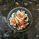 Handmade‎ Vintage Rose Cameo Brooch Pin Victorian Style Porcelain Floral Pink Black Photo 0