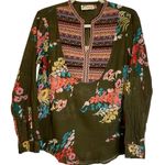 Embroidered Multicolored Floral Tunic‎ Top Shirt Small Boho Chic Green Photo 0
