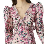 Rococo Sand Mimi Ruffle Trim Long Sleeve Mini Wrap Dress Pink Floral Barbiecore Pink Photo 6