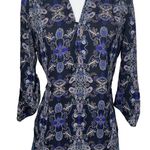 Faded Glory  Black Blue Paisley Print Blouse Size S (4-6) 3/4 Sleeve 100% Poly Photo 0