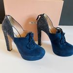 Miu Miu Calzature Donna Oltremare Blue Camoscio Glitter Ankle Bootie Platform Photo 0
