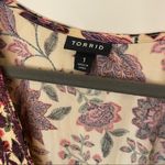 Torrid Embroidered Lace Front Textured Challis Floral Sand Babydoll Top Size 1 Photo 6