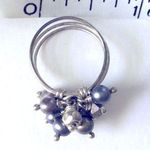 Handmade Freshwater Pearl Cluster Ring Beaded Wire Multi-band Boho Beachy Coastal Blue Photo 5
