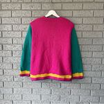 Vintage Embroidered Knit Sweater Funky Colorful Tropical Beach Scene Size Medium Green Photo 4