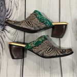 Elite by Corky's Shoes Womens 7 Scroll Leather Heeled Mules Green Brown Tan Photo 2