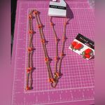 Nine West 2pc set necklace + earring comfortable clip on orange beads gold chain Photo 8