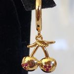 Gold Cherry Dangle Huggie Hoop Earrings Photo 2
