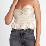 EXPRESS Satin Twist Front Peplum Tube Top Photo 0