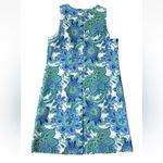 Eliza J  Floral Embroidered Sleeveless Shift Dress Blue White Green 14 EUC Photo 3