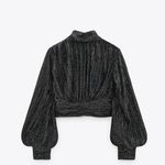ZARA NWT METALLIC THREAD CROP TOP WITH KNOT BLOGGERS FAV XS BLACK Festive Photo 8