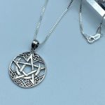 Crescent Celtic Moon With Pentagram Sterling Silver Necklace Box Chain Photo 3