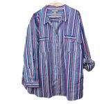 Catherines Red Blue Striped 3/4 Roll Tab Sleeve Button Up Utility Shirt Size 4X Photo 1