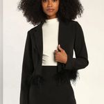 Lulus Celebratory Sweetie Crop Blazer Ostrich Feather Black Large Cocktail Chic Photo 3