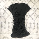 Cut Out Ruffle Ruched Bodycon Mini Short Sleeve Tie Front Wrap Short Dress Black Size XS Photo 5