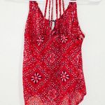 Tokyo Darling  Red Paisley Ruffle Keyhole Blouse! Photo 4