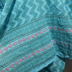 Blue Hand Painted Chevron Scarf Wrap Shawl Throw Pink Flowers Boho Lightweight Photo 4