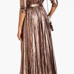 Retrofête  Flora Lamé High-Low deep V-neck Wrap Dress - Bronze EUC Photo 1