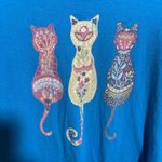 Delta Pro Weight Blue Boho Folksy Cats T Shirt 2XL 100% Cotton Adult 2XL Casual Graphic Tee Photo 1