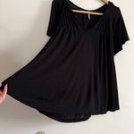 Free People | Black Linen Blend Swing T-shirt V Neck Pintuck Shoulders | Small Photo 1