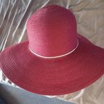 None Red Sun Hat 80% Paper 20% Polyester made in China with rope tie decoration. Photo 0