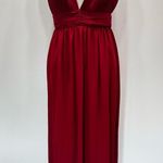 TFNC London Burgundy Sonia Maxi Dress Pleated Bust Plunging V Neckline Open Back Red Photo 0