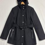 Apt. 9  Wool Coat Womens L Hooded Black Belt Zipper/Snap Closure Office Industrial Photo 0