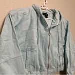 Forever 21  Baby Blue Cropped Corduroy Drawstring Hooded Bomber Jacket - Medium Photo 2