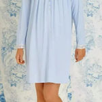 Eileen West Blue Lace Long Sleeve Cozy Sweater Knit Short Nightgown Medium‎ NEW Photo 0