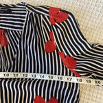 Madewell  Striped Wrap Top in Candied Orchids Size Small Black White Striped Crop Photo 9