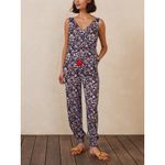 Boden Tie Waist Cecilia Jumpsuit Romper One Piece US 8R Tassel Floral Sleeveless Blue Size 8 Photo 1