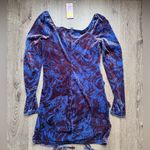 Wild Fable  Ruched Long Sleeve Bodycon Dress Blue Burgundy Marbled NWT Photo 3