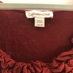 Coldwater Creek Top Maroon Ruffle Front Scoop Neck Short Sleeve Sz S EUC Photo 5