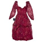 Lulus NWT  XS Darling Charisma Wine Red Mesh Embroidered Midi Dress Cocktail Photo 6