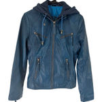 Sanovation Barcelona Blue 100% Sheep Skin Leather Bomber Jacket Women’s Small Photo 0